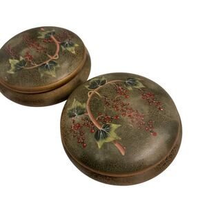Set of 2 Stein Mart 9" Holiday Ceramic Lid Trinket Boxes Christmas Green Red